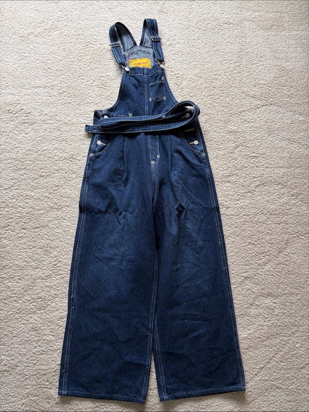 Levi's Blue Denim Overalls with Yellow Logo Patch